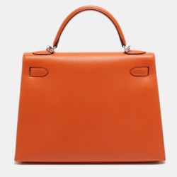 Hermes Feu Epsom Leather Palladium Finish Kelly Sellier 32 Bag