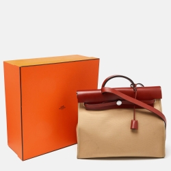 Pre Owned Hermes Cuivre/Trench Vache Hunter and Toile Herbag Zip 39 Bag