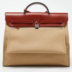 Pre Owned Hermes Cuivre/Trench Vache Hunter and Toile Herbag Zip 39 Bag
