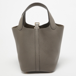 Hermes Etain Taurillon Clemence Leather Picotin Lock 18 Bag