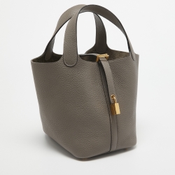 Hermes Etain Taurillon Clemence Leather Picotin Lock 18 Bag