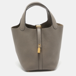 Hermes Etain Taurillon Clemence Leather Picotin Lock 18 Bag