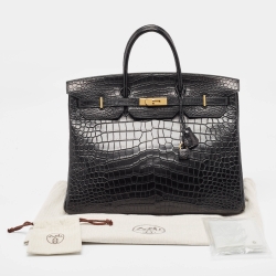 Hermes Black Crocodile Gold Finish Birkin 40 Bag