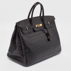 Hermes Black Crocodile Gold Finish Birkin 40 Bag