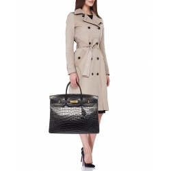 Hermes Black Crocodile Gold Finish Birkin 40 Bag
