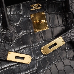 Hermes Black Crocodile Gold Finish Birkin 40 Bag