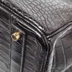 Hermes Black Crocodile Gold Finish Birkin 40 Bag