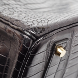 Hermes Black Crocodile Gold Finish Birkin 40 Bag
