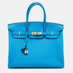 Hermès Bleu Zanzibar/Malachite Togo Leather Palladium Finish Birkin 35 Bag