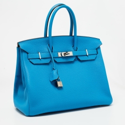 Hermès Bleu Zanzibar/Malachite Togo Leather Palladium Finish Birkin 35 Bag