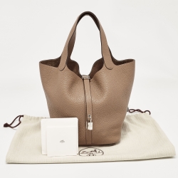 Pre Owned Hermes Taupe Grey Taurillon Clemence Leather Picotin Lock 22 Bag