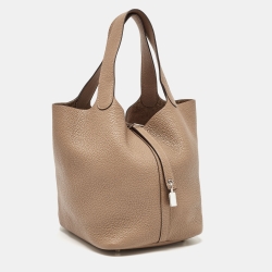 Pre Owned Hermes Taupe Grey Taurillon Clemence Leather Picotin Lock 22 Bag
