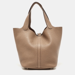 Pre Owned Hermes Taupe Grey Taurillon Clemence Leather Picotin Lock 22 Bag
