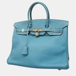 Hermes Blue Jean Taurillon Clemence Leather Birkin 35 Tote Bag