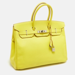 Hermes Soufre/Gris Perle Epsom Leather Palladium Finish Birkin 35 Bag