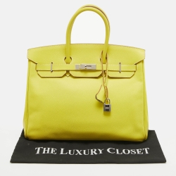 Hermes Soufre/Gris Perle Epsom Leather Palladium Finish Birkin 35 Bag