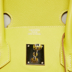 Hermes Soufre/Gris Perle Epsom Leather Palladium Finish Birkin 35 Bag
