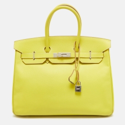 Hermes Soufre/Gris Perle Epsom Leather Palladium Finish Birkin 35 Bag
