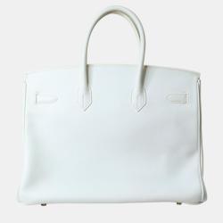Hermes White Clemence leather Birkin 35 Bag