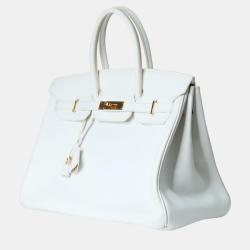Hermes White Clemence leather Birkin 35 Bag