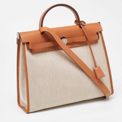 مملوكة مسبقًا Hermes Naturel Vache Hunter Leather and Toile Canvas Herbag Zip 31 Bag