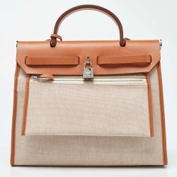 مملوكة مسبقًا Hermes Naturel Vache Hunter Leather and Toile Canvas Herbag Zip 31 Bag
