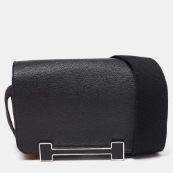Pre Owned Hermes Black Chevre Mysore Leather Geta Bag  