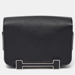 Pre Owned Hermes Black Chevre Mysore Leather Geta Bag  