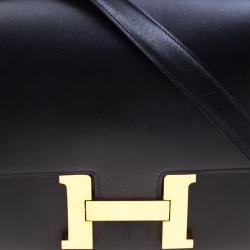 Pre Owned Hermes Black Box Calf Leather Gold Hardware Constance 29 Bag