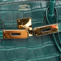 Hermes Vert Fonce Matte Alligator Gold Finish Birkin 35 Bag