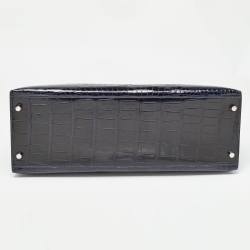 Pre Owned Hermes Bleu Roi Crocodile Palladium Finish Kelly Sellier 35 Bag