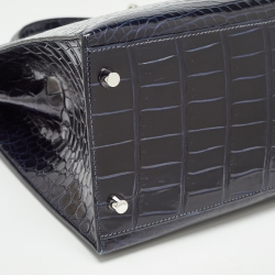 Pre Owned Hermes Bleu Roi Crocodile Palladium Finish Kelly Sellier 35 Bag