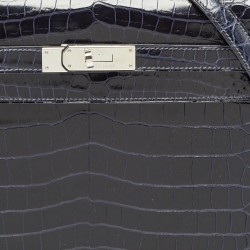 Pre Owned Hermes Bleu Roi Crocodile Palladium Finish Kelly Sellier 35 Bag