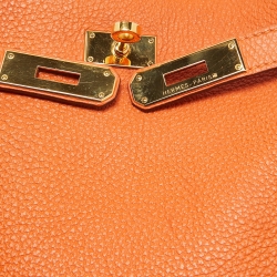 Pre Owned Hermes Orange Togo Leather So Kelly 22 Bag