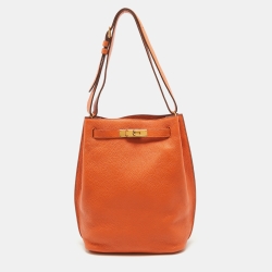 Pre Owned Hermes Orange Togo Leather So Kelly 22 Bag