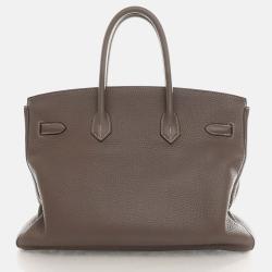 Hermes Etoupe Clemence Leather Birkin 35 Tote Bag