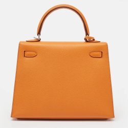 مملوكة مسبقًا Hermes Orange Epsom Leather Palladium Finish Kelly Sellier 25 Bag