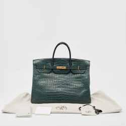 Hermes Vert Fonce Matte Crocodile Porosus Gold Finish Birkin 40 Bag