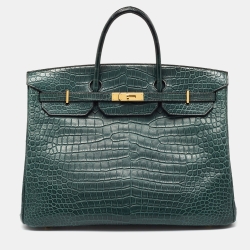 Hermes Vert Fonce Matte Crocodile Porosus Gold Finish Birkin 40 Bag