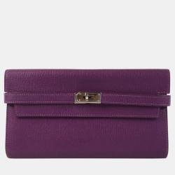 Pre Owned Hermes Purple Chevre Kelly Wallet