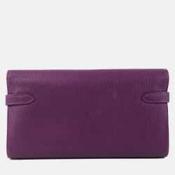 Pre Owned Hermes Purple Chevre Kelly Wallet