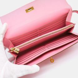 Pre Owned Hermes Pink Epsom Leather Kelly Bi-fold Long Wallet