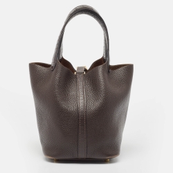 Pre Owned Hermes Chocolat/Ebene Taurillon Clemence Leather and Alligator Touch Picotin Lock 18 Bag