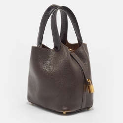 Pre Owned Hermes Chocolat/Ebene Taurillon Clemence Leather and Alligator Touch Picotin Lock 18 Bag