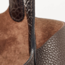 Pre Owned Hermes Chocolat/Ebene Taurillon Clemence Leather and Alligator Touch Picotin Lock 18 Bag