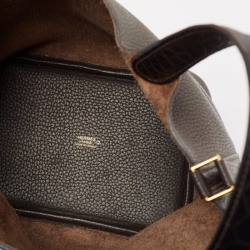 Pre Owned Hermes Chocolat/Ebene Taurillon Clemence Leather and Alligator Touch Picotin Lock 18 Bag