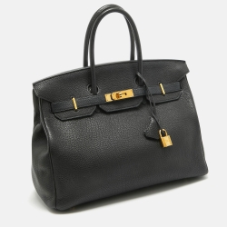 Hermes Noir Togo Leather Gold Finish Birkin 35 Bag