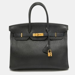 Hermes Noir Togo Leather Gold Finish Birkin 35 Bag