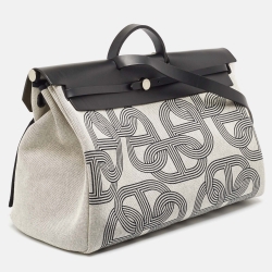 Hermès Noir/Ecru H Plume Canvas and Hunter Leather Circuit 24 Herbag Zip Cabine 50 Bag