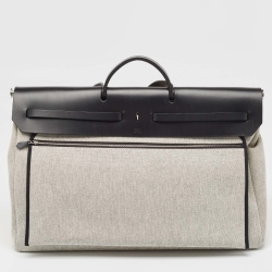 Hermès Noir/Ecru H Plume Canvas and Hunter Leather Circuit 24 Herbag Zip Cabine 50 Bag